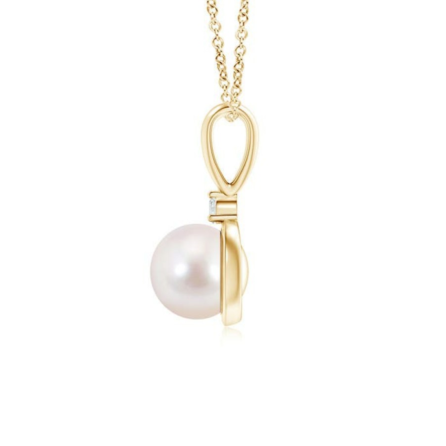 Necklaces Angara Akoya Pearl | Japanese Akoya Pearl Loop Pendant With Diamond