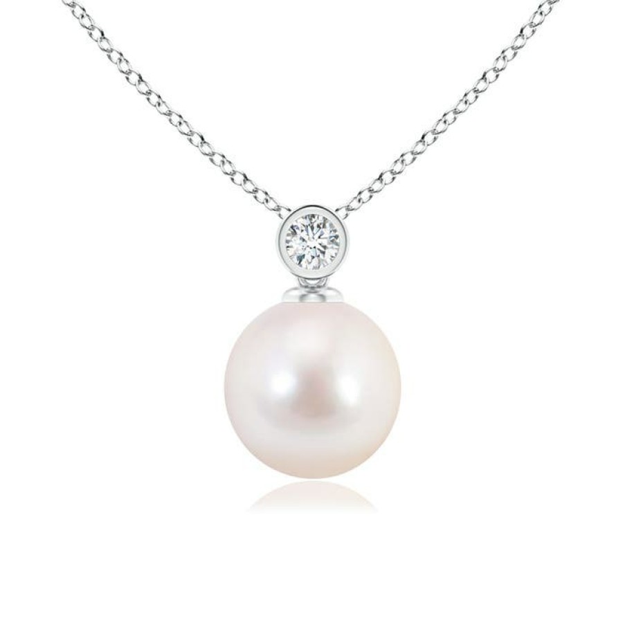 Necklaces Angara Akoya Pearl | Japanese Akoya Pearl Pendant With Bezel-Set Diamond