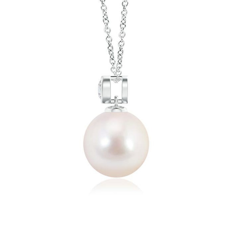 Necklaces Angara Akoya Pearl | Japanese Akoya Pearl Pendant With Bezel-Set Diamond