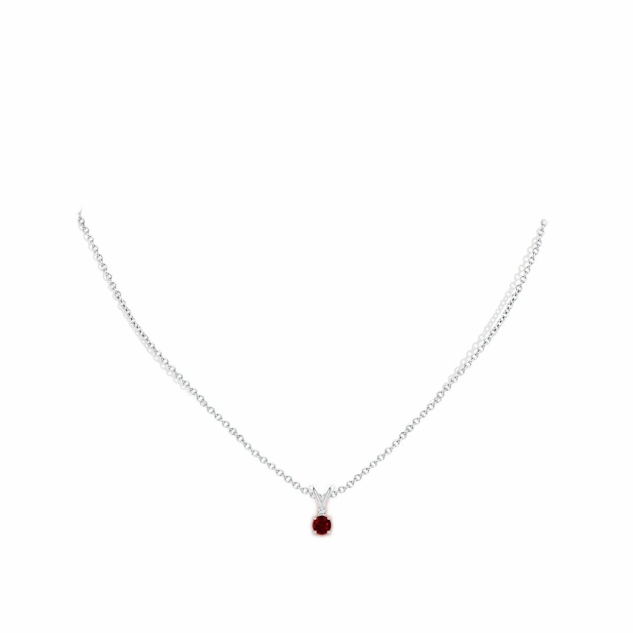 Necklaces Angara Ruby | Round Ruby Solitaire V-Bale Pendant With Diamond