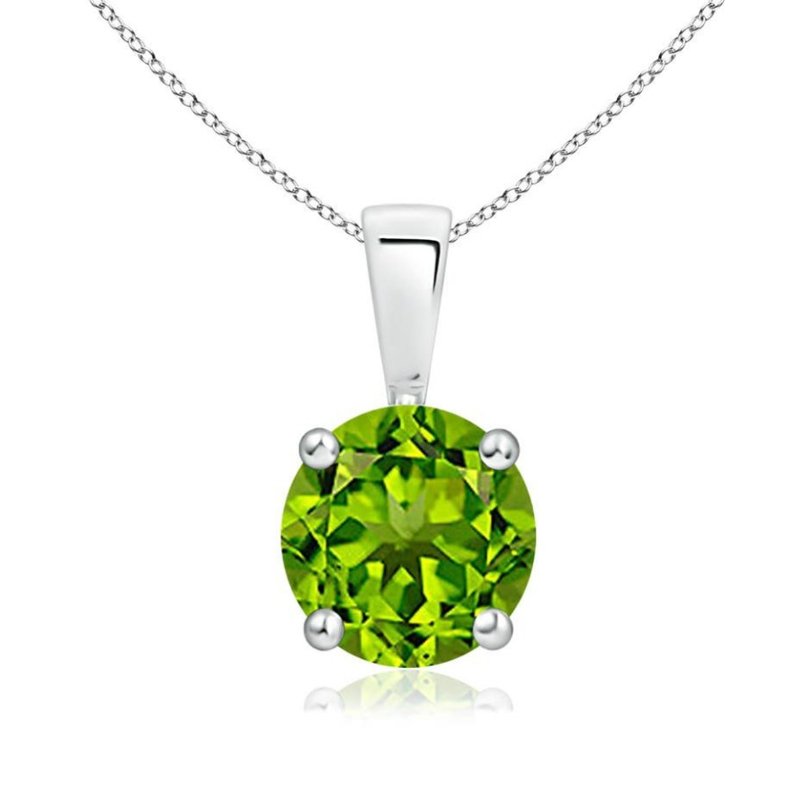 Necklaces Angara Peridot | Classic Round Peridot Solitaire Pendant