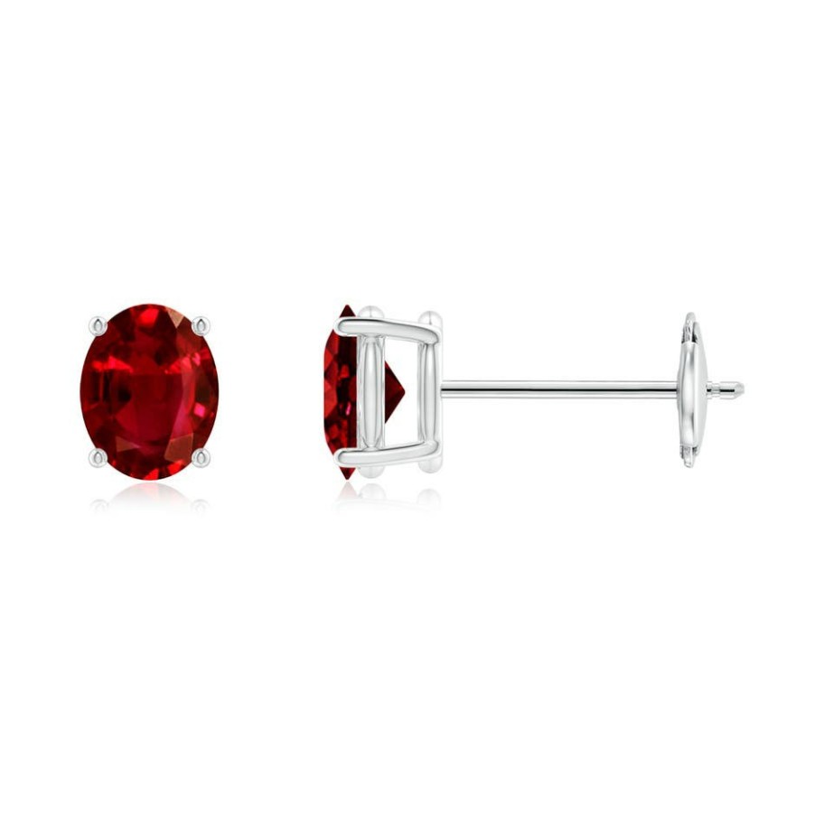 Earrings Angara Ruby | Prong-Set Solitaire Oval Ruby Stud Earrings