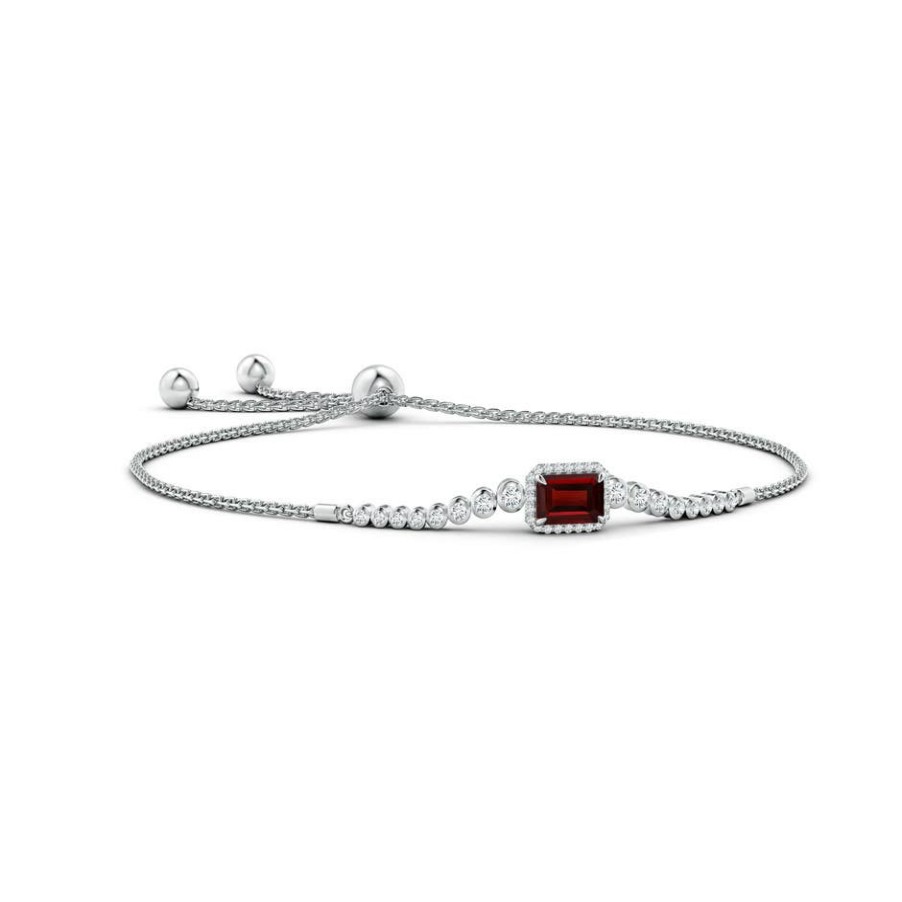 Bracelets Angara Garnet | Emerald-Cut Garnet Halo Bolo Bracelet