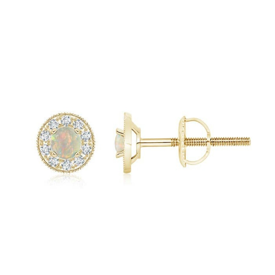 Earrings Angara Opal | Opal Margarita Stud Earrings With Diamond Halo