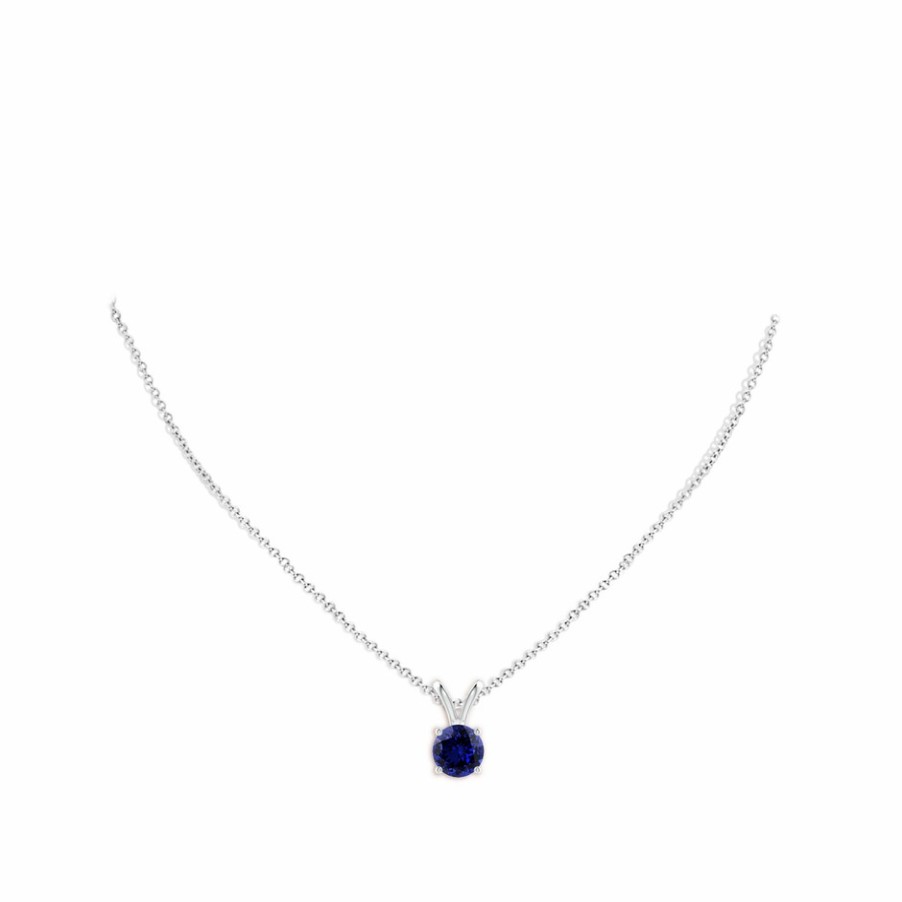 Necklaces Angara Blue Sapphire | Lab-Grown V-Bale Round Blue Sapphire Solitaire Pendant