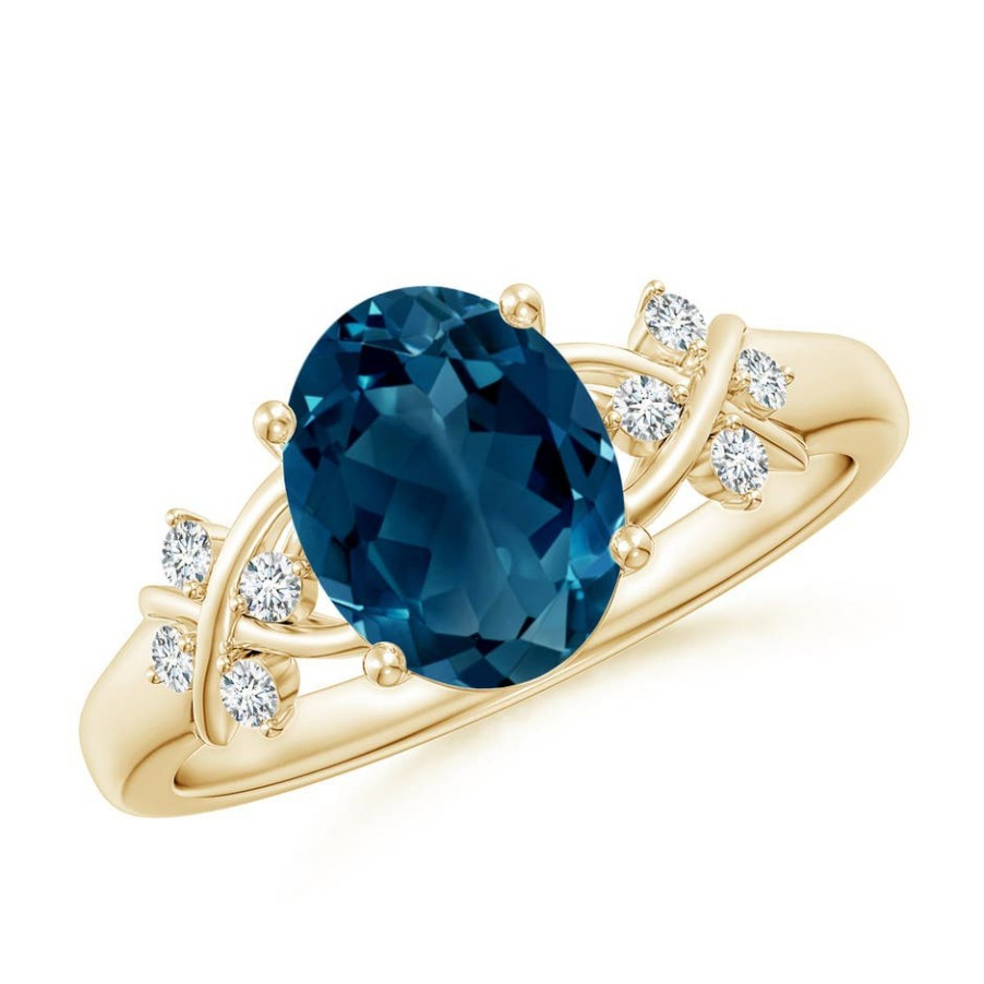 Rings Angara London Blue Topaz | Oval London Blue Topaz Criss Cross Ring With Diamonds