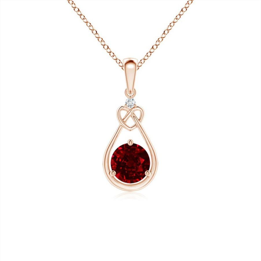 Necklaces Angara Ruby | Ruby Knotted Heart Pendant With Diamond