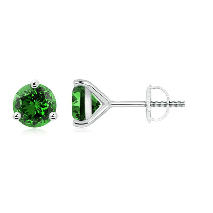 Earrings Angara Emerald | Lab-Grown Martini-Set Round Emerald Stud Earrings