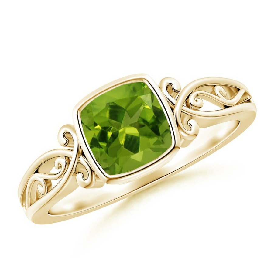 Rings Angara Peridot | Vintage Style Cushion Peridot Solitaire Ring