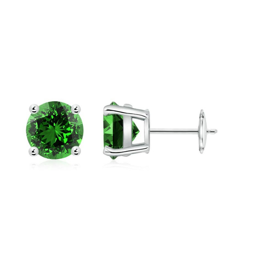 Earrings Angara Emerald | Lab-Grown Round Emerald Stud Earrings