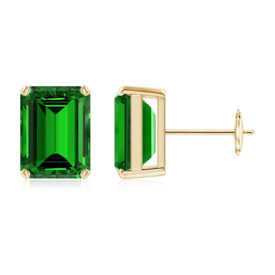 Earrings Angara Emerald | Lab-Grown Prong-Set Emerald-Cut Emerald Solitaire Stud Earrings