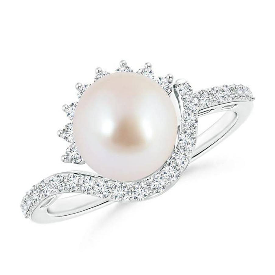 Rings Angara Akoya Pearl | Japanese Akoya Pearl Bypass Ring With Diamonds