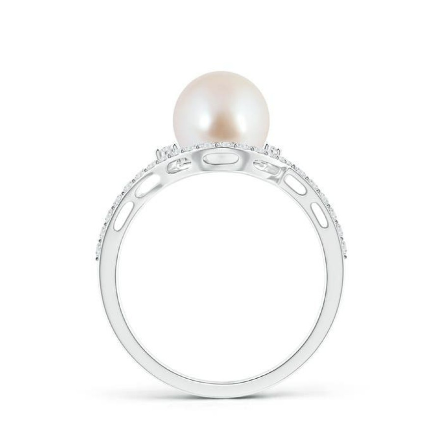 Rings Angara Akoya Pearl | Japanese Akoya Pearl Bypass Ring With Diamonds