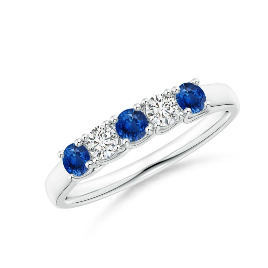 Rings Angara Blue Sapphire | Half Eternity Five Stone Sapphire And Diamond Wedding Band