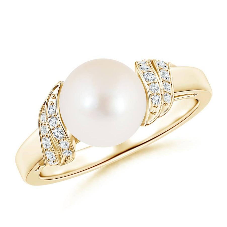 Rings Angara Freshwater Pearl | Freshwater Pearl And Diamond Swirl Ring