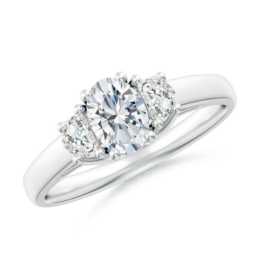 Rings Angara Diamond | Lab-Grown Oval And Half Moon Diamond Three Stone Ring