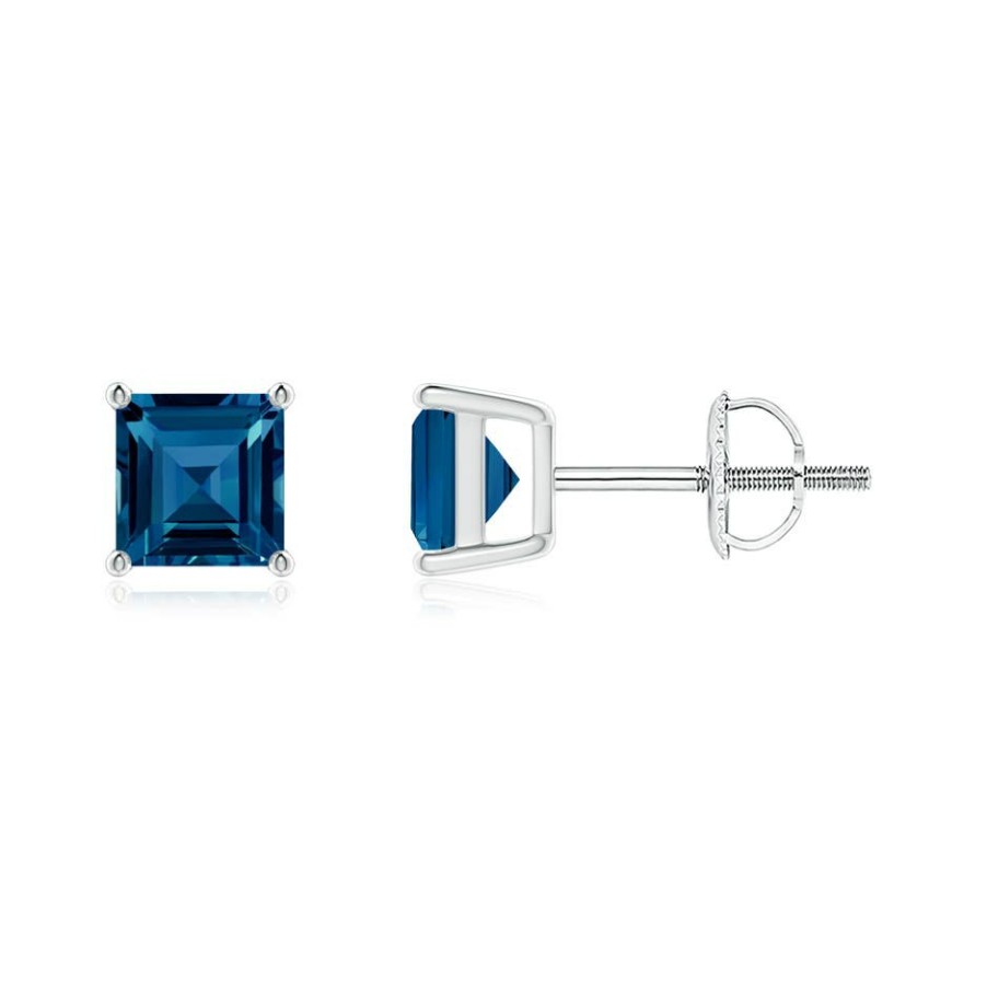 Earrings Angara London Blue Topaz | Classic Basket-Set Square London Blue Topaz Stud Earrings