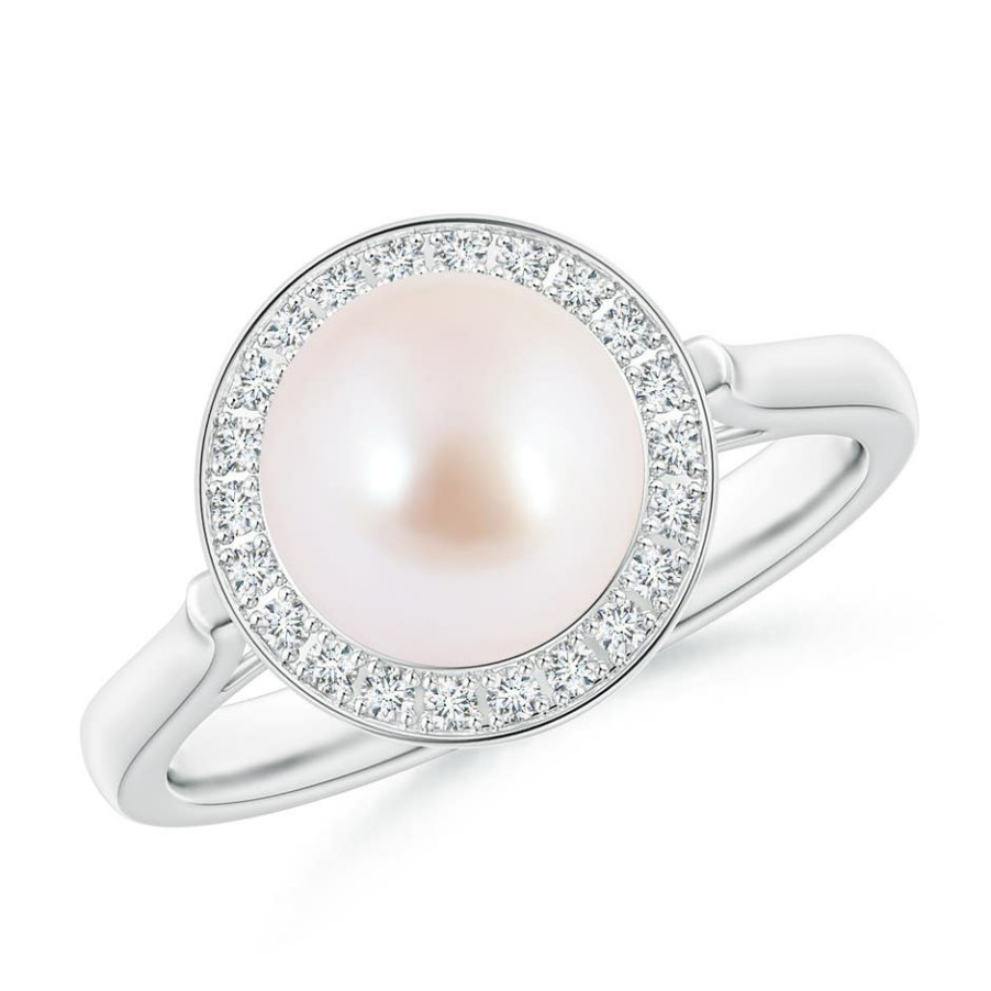 Rings Angara Akoya Pearl | Japanese Akoya Pearl Ring With Pave Diamond Halo