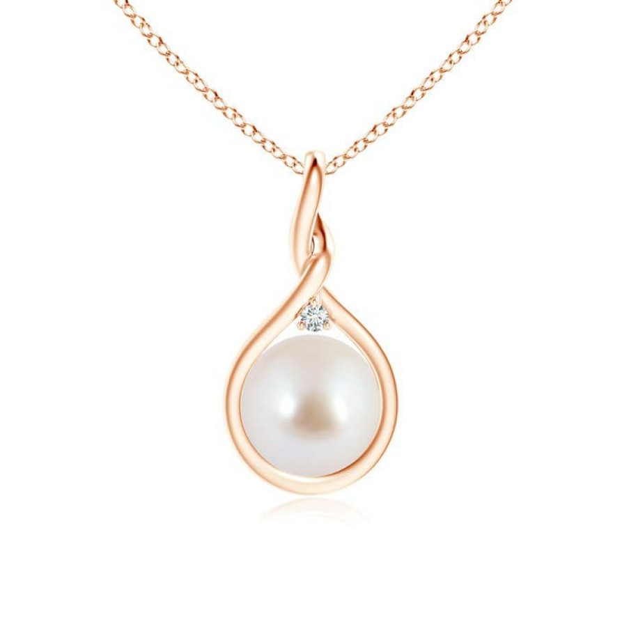 Necklaces Angara Akoya Pearl | Japanese Akoya Pearl And Diamond Twisted Bale Pendant