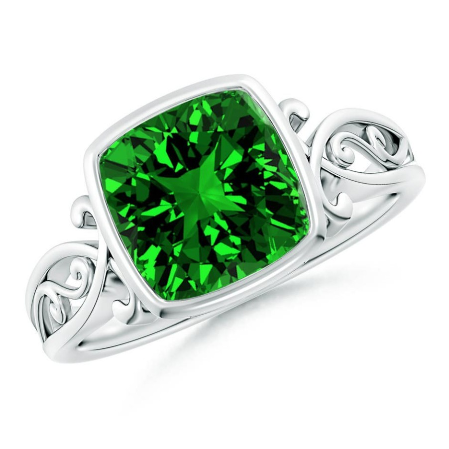 Rings Angara Emerald | Lab-Grown Vintage Style Cushion Emerald Solitaire Ring