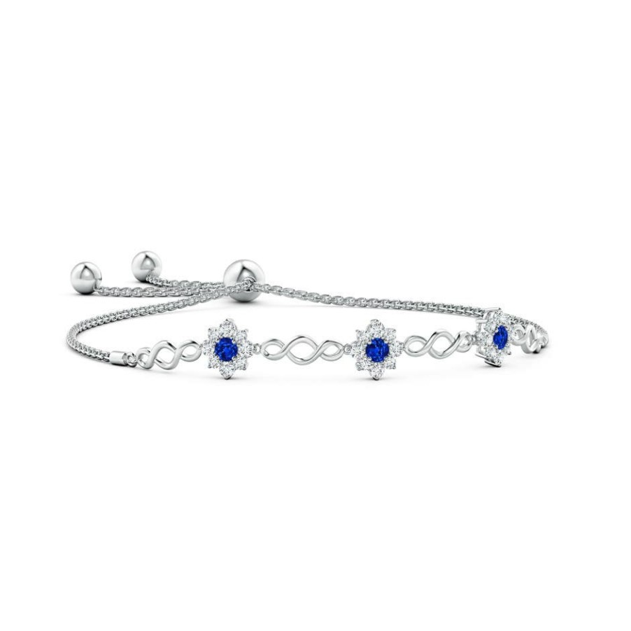 Bracelets Angara Blue Sapphire | Infinity Sapphire Station Bolo Bracelet With Floral Halo