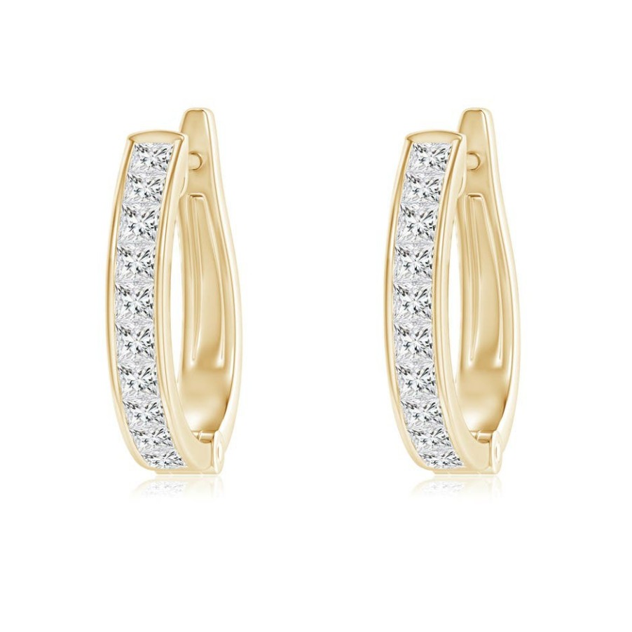 Earrings Angara Diamond | Channel-Set Princess-Cut Diamond Huggie Hoop Earrings