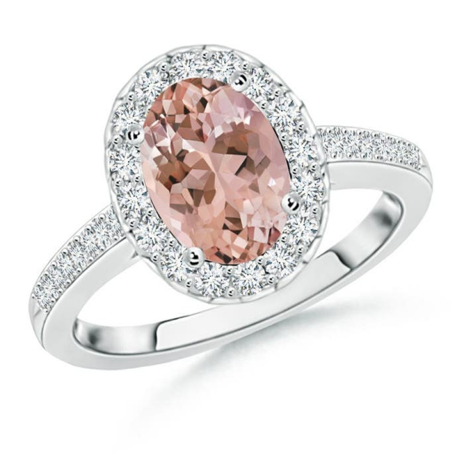 Rings Angara Morganite | Classic Oval Morganite Halo Ring With Diamond Accents