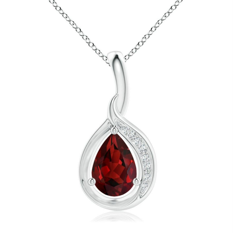 Necklaces Angara Garnet | Pear-Shaped Garnet And Diamond Loop Pendant