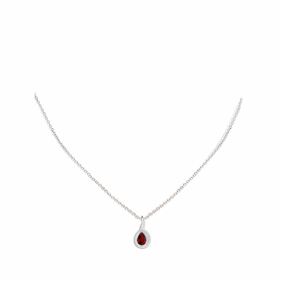 Necklaces Angara Garnet | Pear-Shaped Garnet And Diamond Loop Pendant