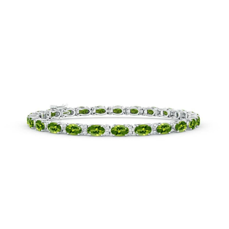 Bracelets Angara Peridot | Classic Oval Peridot And Diamond Tennis Bracelet