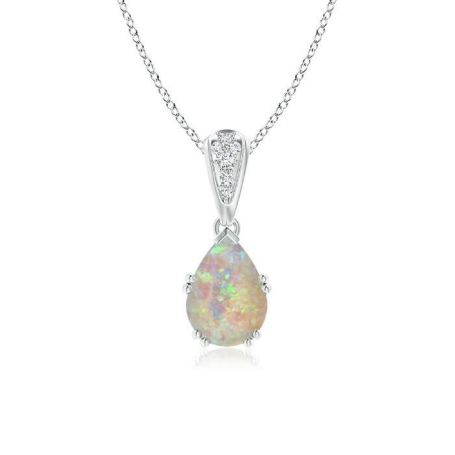 Necklaces Angara Opal | Vintage Style Pear Opal Drop Pendant With Diamonds