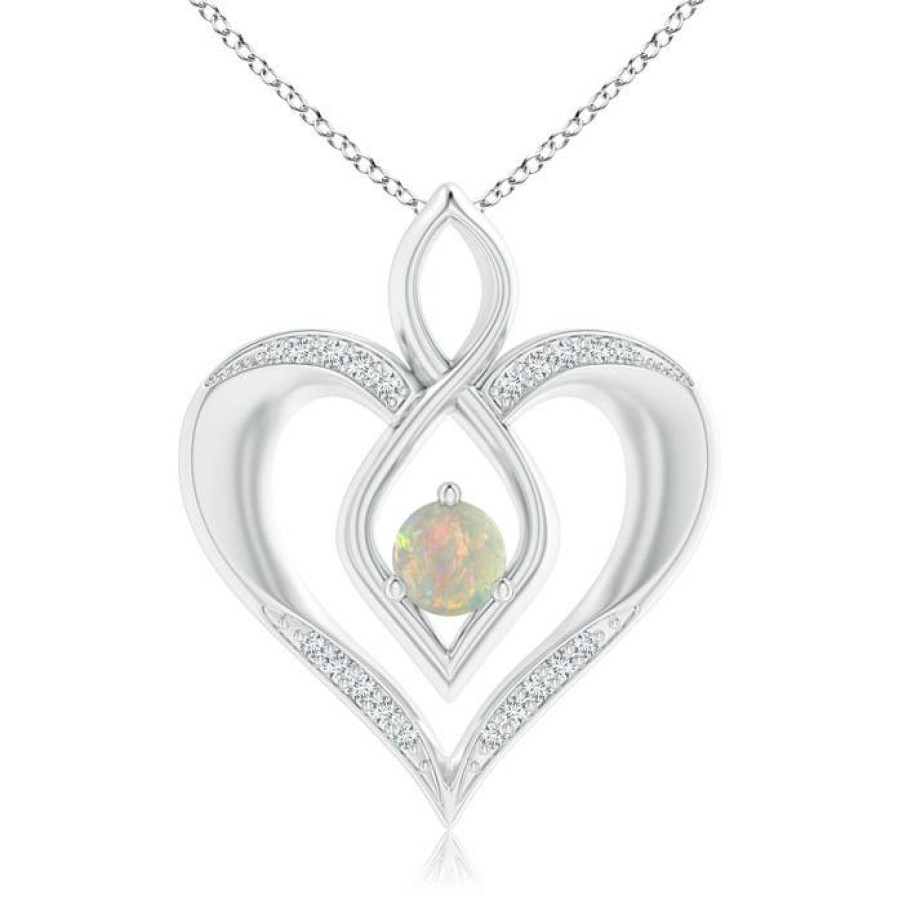 Necklaces Angara Opal | Opal Infinity Heart Pendant With Diamond Accents