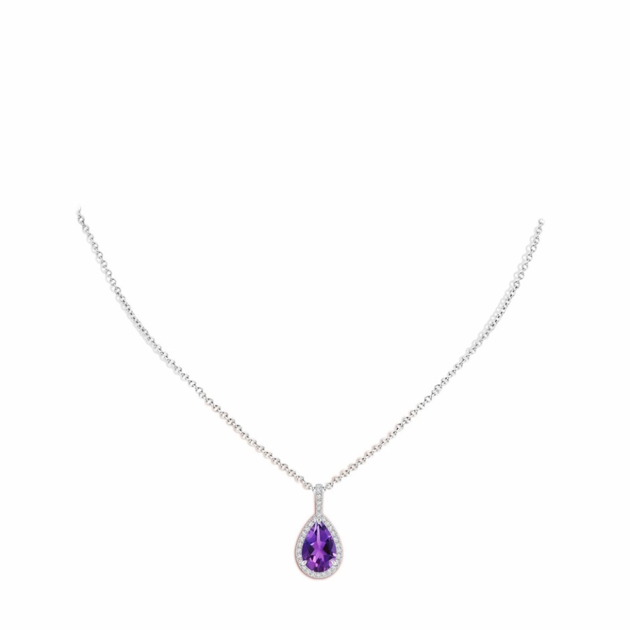 Necklaces Angara Amethyst | Amethyst Teardrop Pendant With Diamond Halo