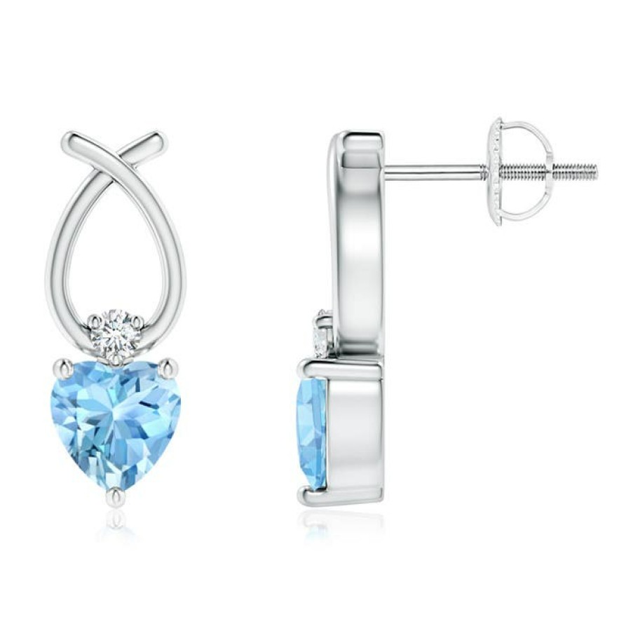 Earrings Angara Aquamarine | Heart Shaped Aquamarine Ribbon Earrings With Diamond