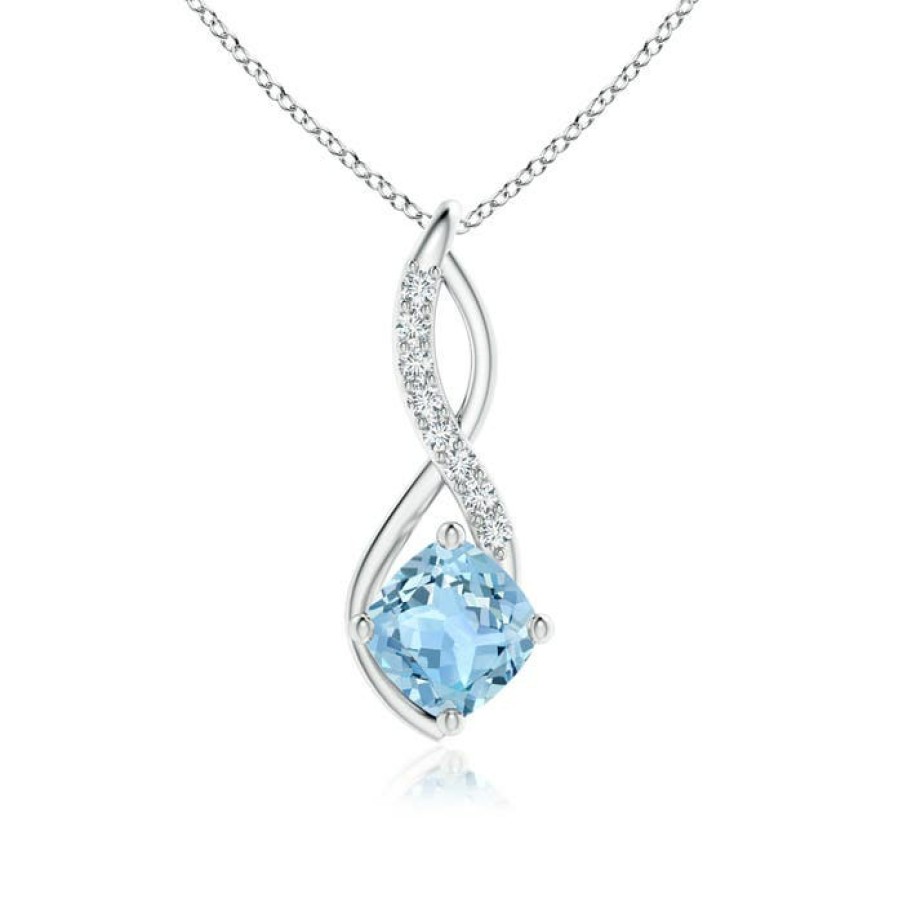 Necklaces Angara Aquamarine | Aquamarine Infinity Pendant With Diamond Accents