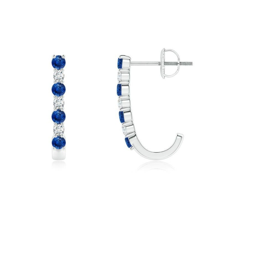 Earrings Angara Blue Sapphire | Blue Sapphire And Diamond J-Hoop Earrings