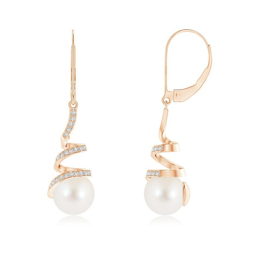 Earrings Angara Freshwater Pearl | Freshwater Pearl Spiral Ribbon Drop Earrings