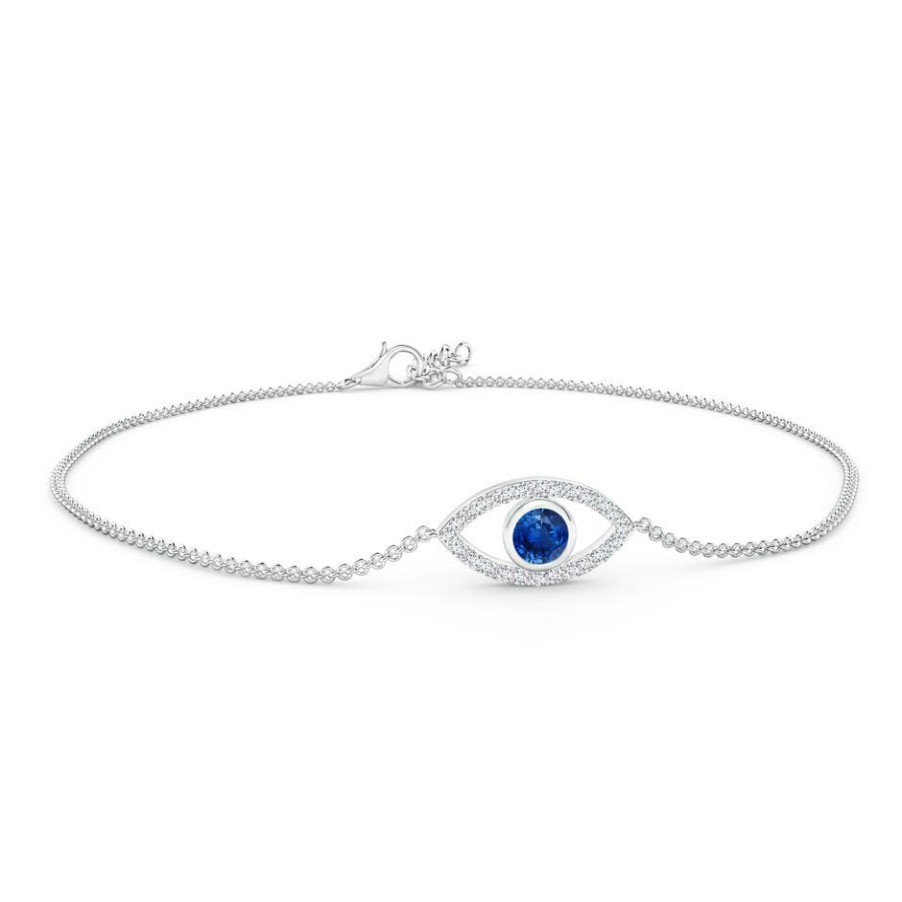 Bracelets Angara Blue Sapphire | Bezel-Set Sapphire And Diamond Evil Eye Bracelet