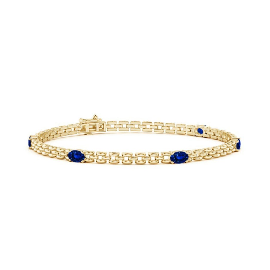 Bracelets Angara Blue Sapphire | Five Stone Oval Sapphire Station Link Bracelet