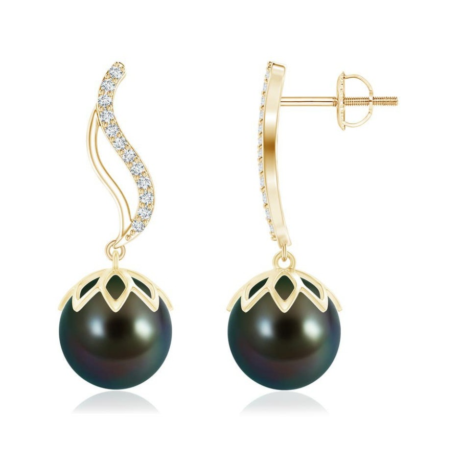 Earrings Angara Tahitian Pearl | Tahitian Pearl Flame Earrings With Diamonds