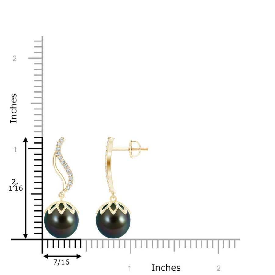 Earrings Angara Tahitian Pearl | Tahitian Pearl Flame Earrings With Diamonds