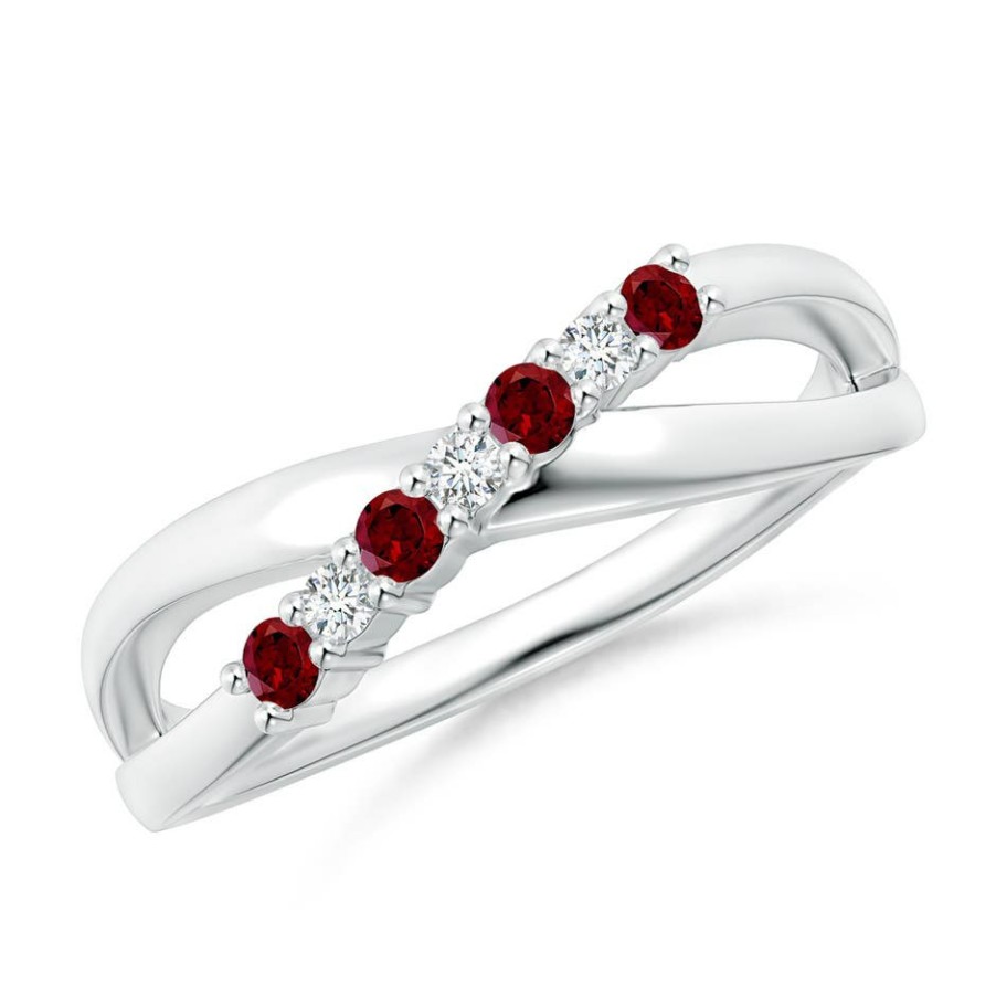 Rings Angara Garnet | Round Garnet And Diamond Crossover Ring