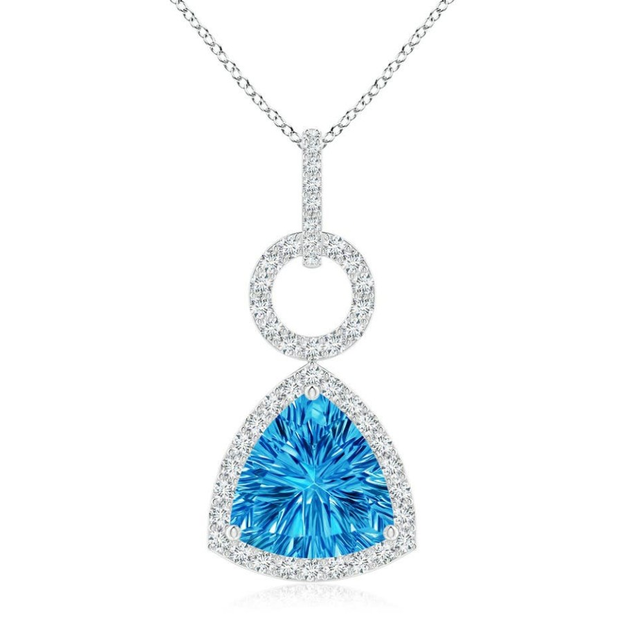 Necklaces Angara Swiss Blue Topaz | Trillion Concave-Cut Swiss Blue Topaz Open Halo Link Pendant