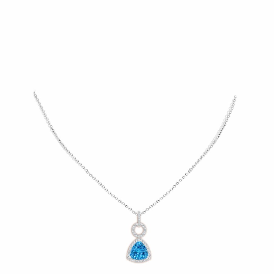 Necklaces Angara Swiss Blue Topaz | Trillion Concave-Cut Swiss Blue Topaz Open Halo Link Pendant