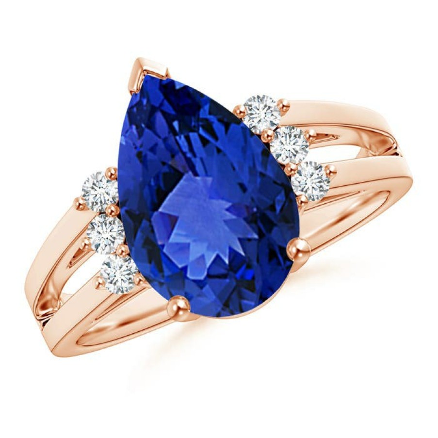 Rings Angara Tanzanite | Pear Tanzanite Ring With Triple Diamond Accents