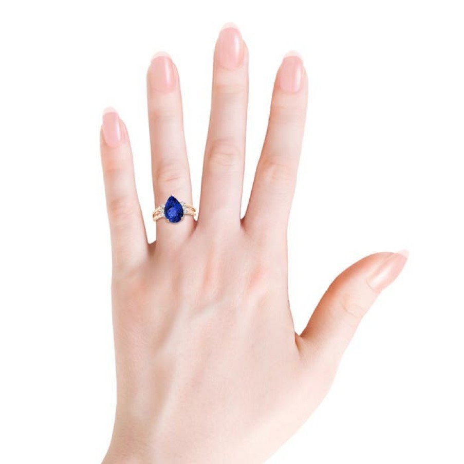 Rings Angara Tanzanite | Pear Tanzanite Ring With Triple Diamond Accents