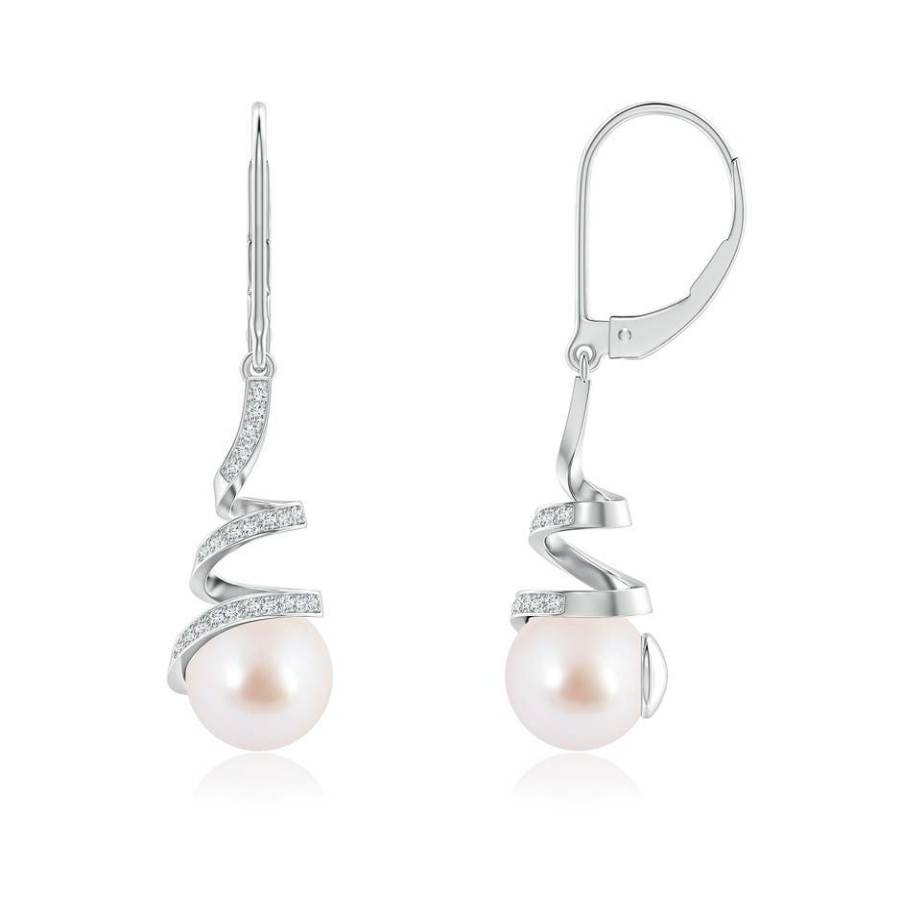 Earrings Angara Akoya Pearl | Japanese Akoya Pearl Spiral Ribbon Drop Earrings