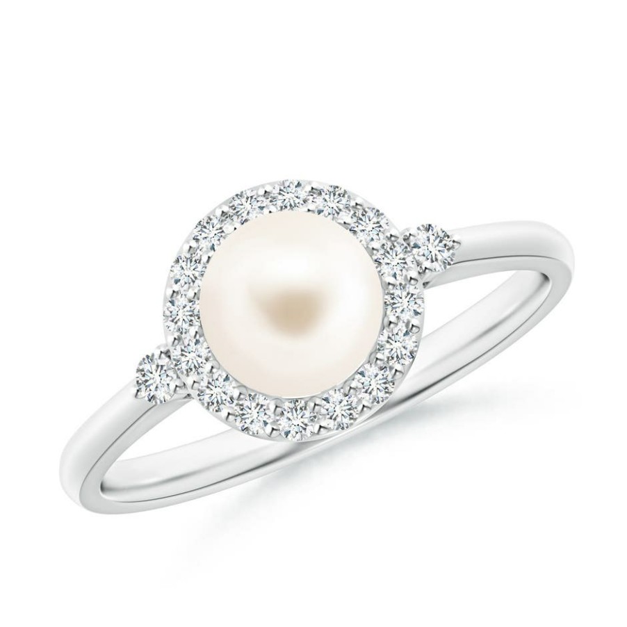 Rings Angara Freshwater Pearl | Freshwater Pearl Halo Engagement Ring