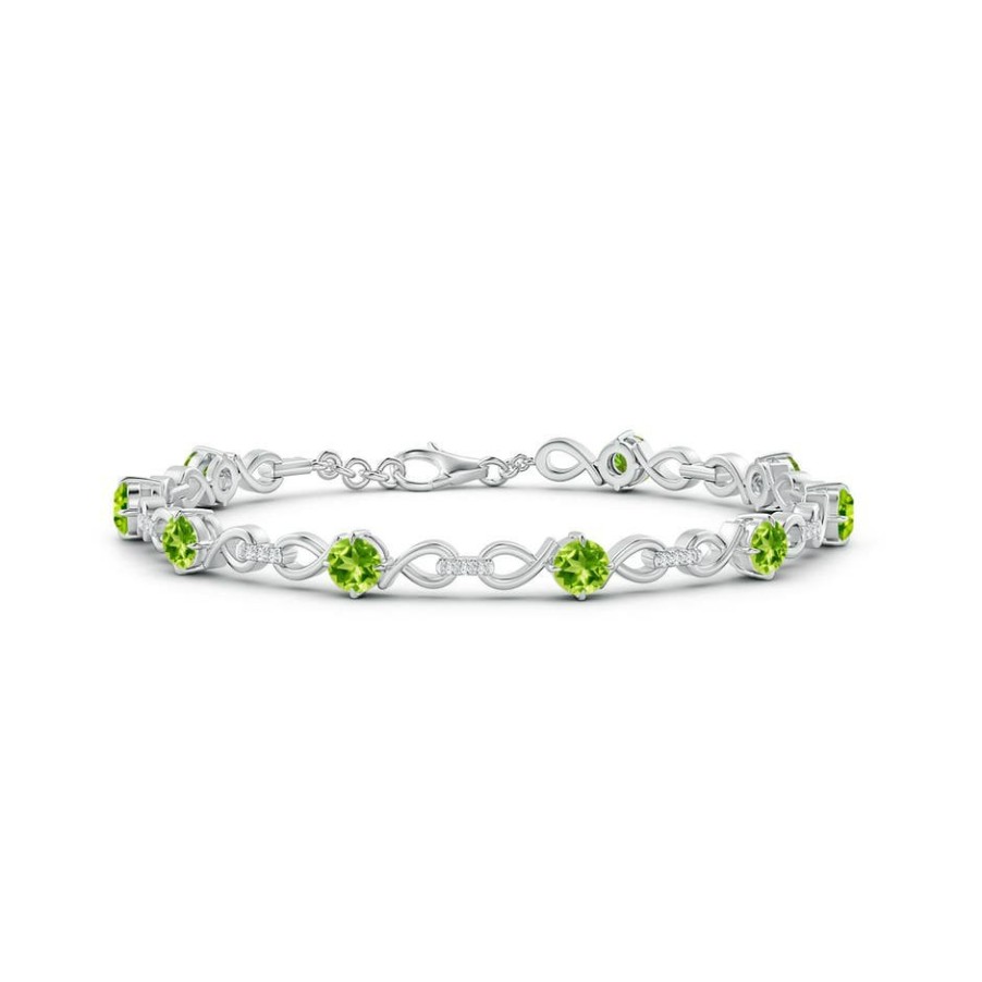 Bracelets Angara Peridot | Peridot And Diamond Infinity Link Bracelet