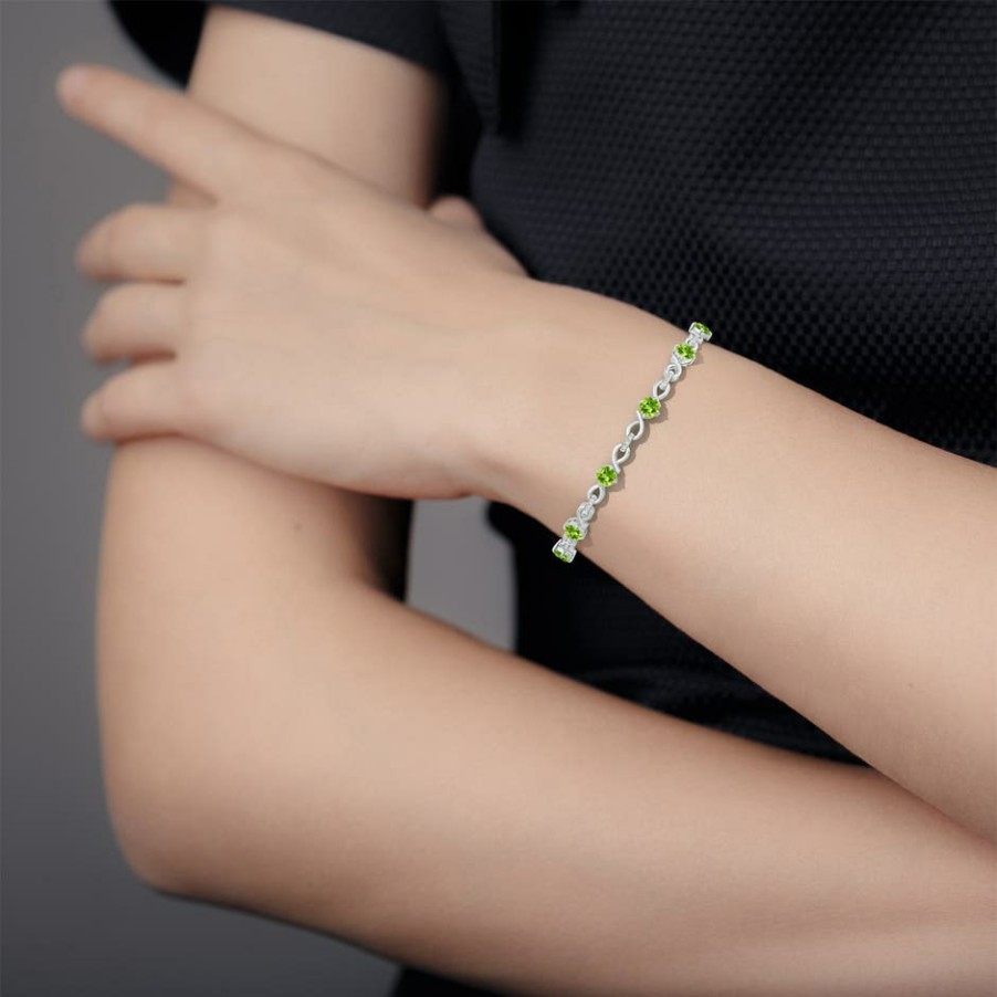 Bracelets Angara Peridot | Peridot And Diamond Infinity Link Bracelet